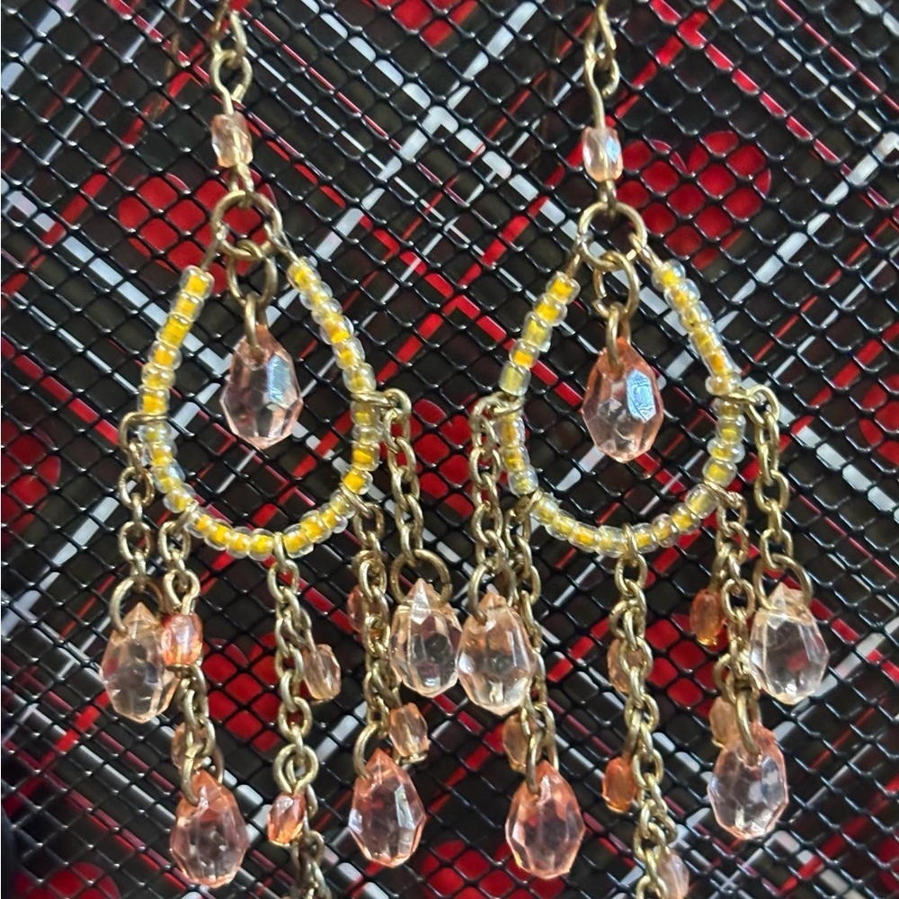 Elegant Gold and pink tone Chandelier Earrings